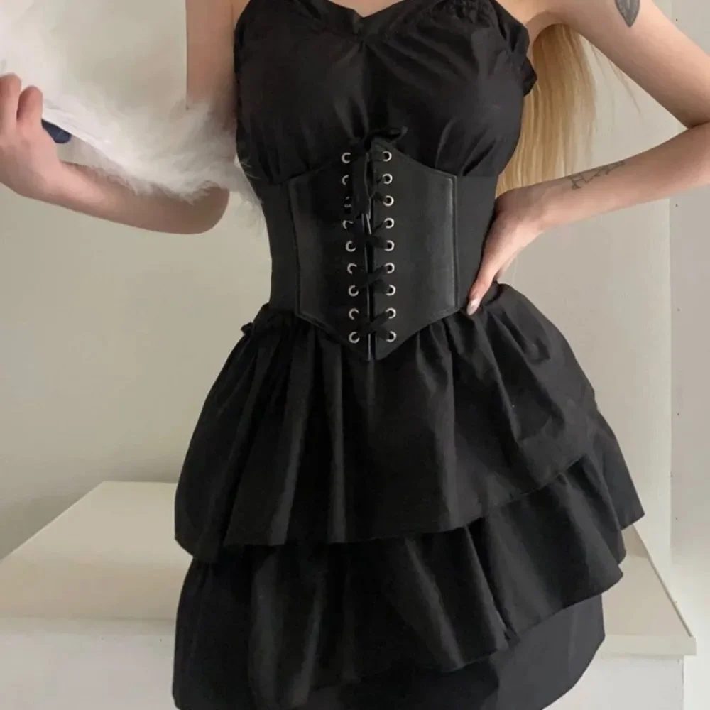 Slim Elastic Pu High Waist Belt Women Vintage Elegant Simple Lace-up Black Punk and Gothic Daily Wide Belt Corset