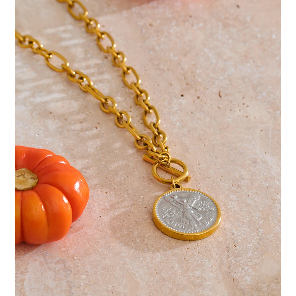 Yhpup Necklace Stainless Steel Golden