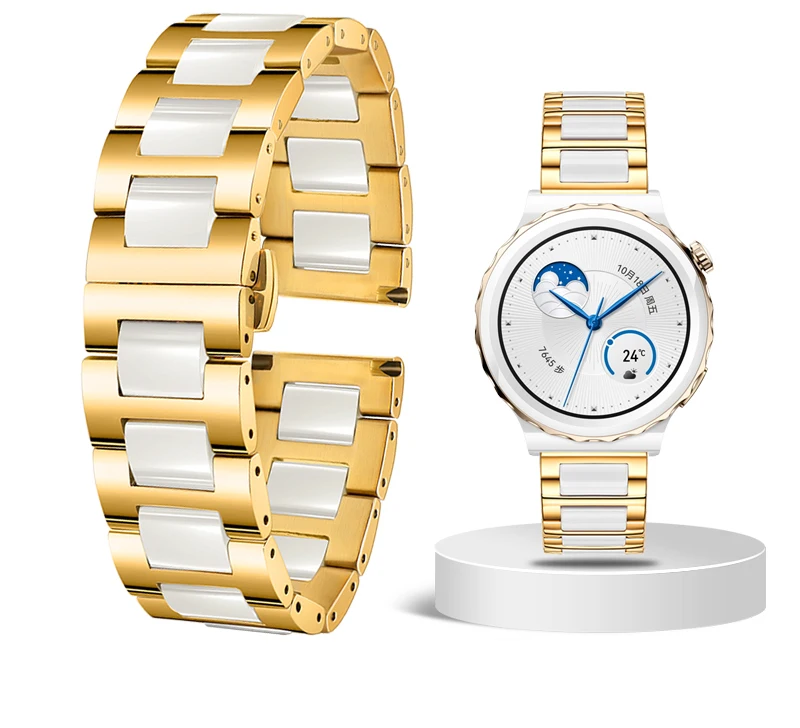 Premium Ceramic Wristband in White and Black for Smart Watches - Stylish Universal Replacement Strap for Men and Women