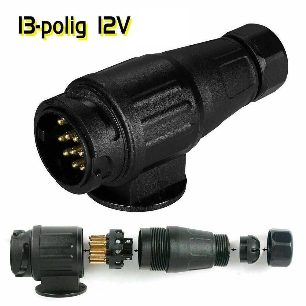 1x DC 12V 13 Pin Car Trailer Caravan Plug Socket Wiring Connector Adapter Kit For A Europe Style 13 Pin Trailer Plug RV Parts