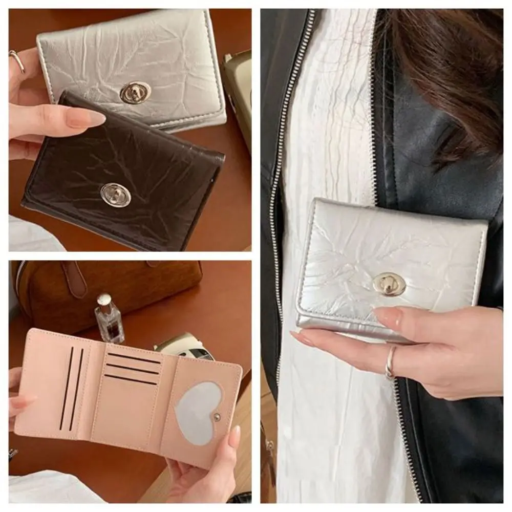 New PU Leather Wallet Silver Color Large Capacity Coin Pouch Personality Coin Purse