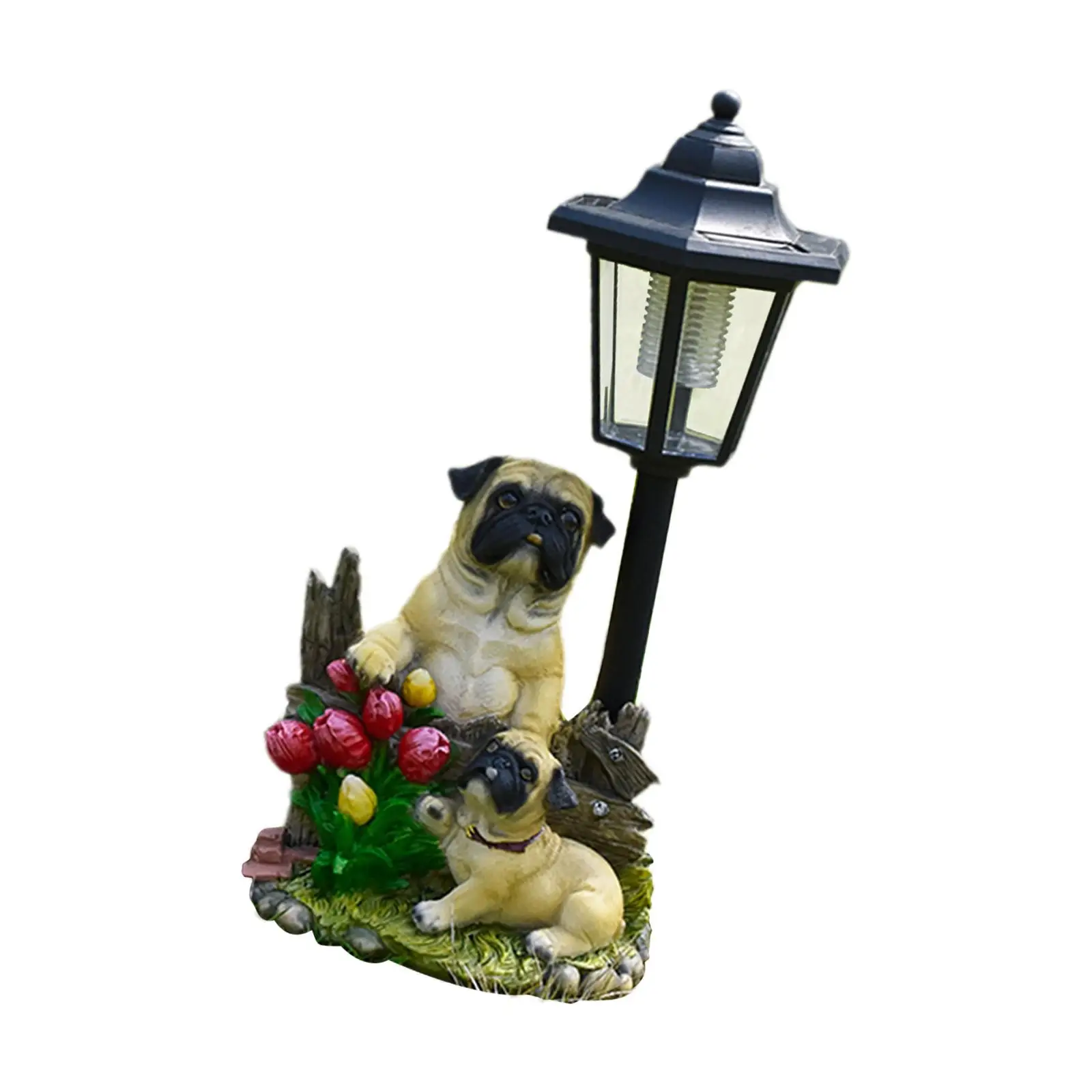 Patio Dog Figurine Solar Powered Light Cute Weather Resistant 15x12.5x34cm Resin