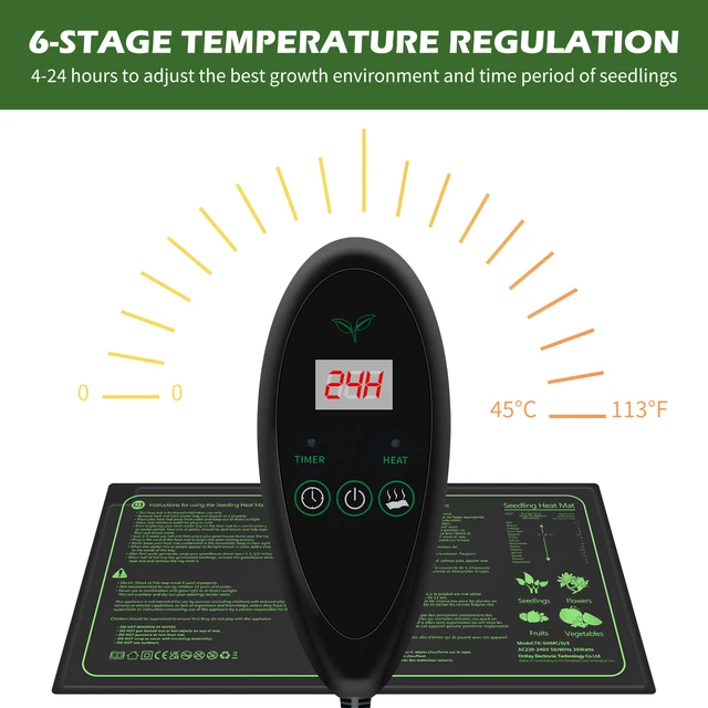 50X25Cm Brit Dugó Palánták Hőszőnyeg Vízálló Növényi Fűtőpad 6 Hőmérséklet Beállítása Időzítés Funkció Üzem Fűtött Szaporító - Image 3