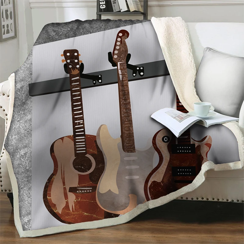 Blue Guitar 3D Print Throw Blankets For Beds Sofa Couch Soft Warm Flannel Fleece Blanket Plush Bedding Easy Wash Qui