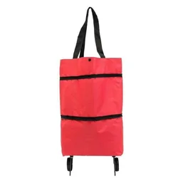 Compact Foldable Grocery Trolley with Wheels - Versatile Backpack for Home and Travel Shopping (Red)