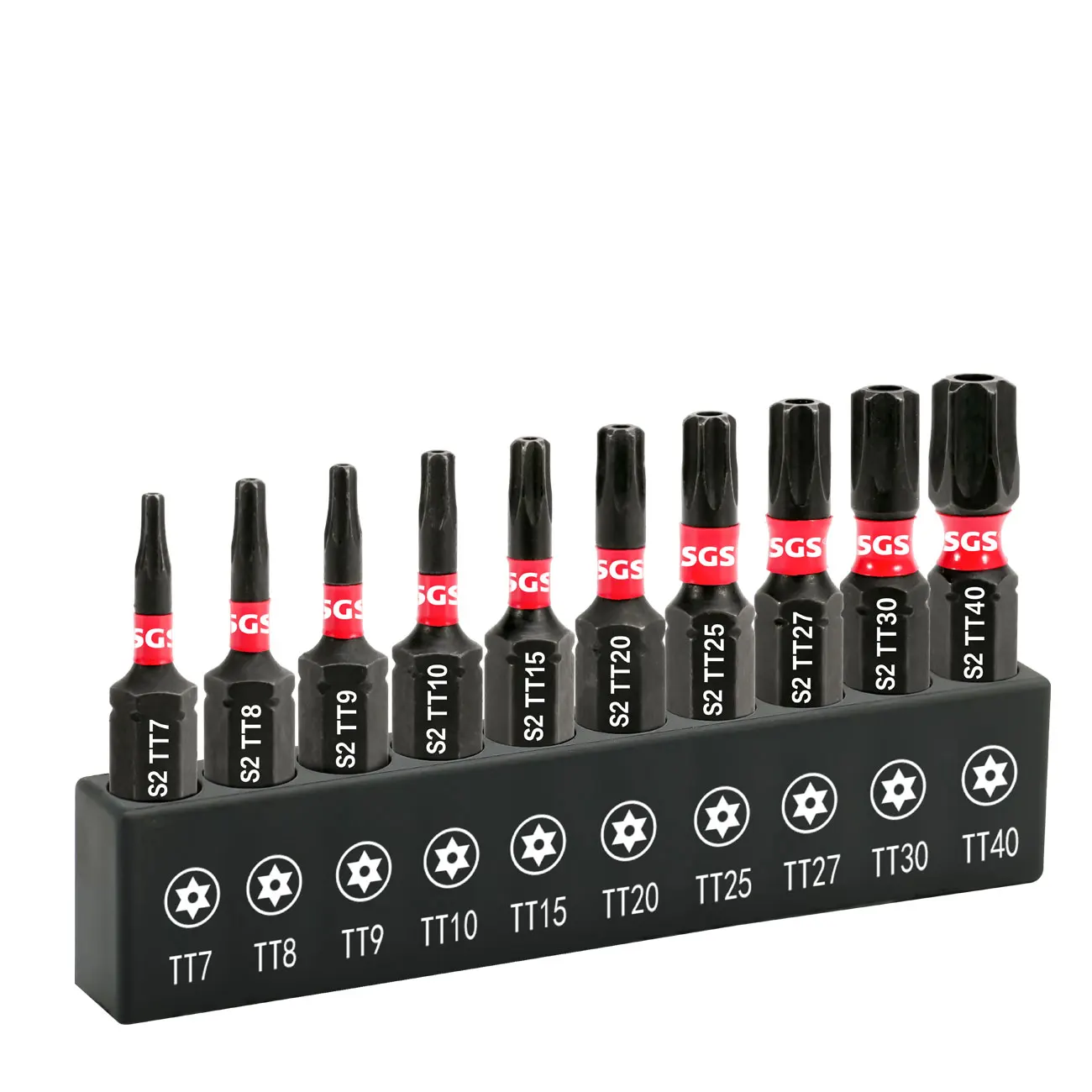 Impact-Resistant S2 Steel Safety Torx Bits 25mm 10 Pieces Screwdriver Bit Set Black Base