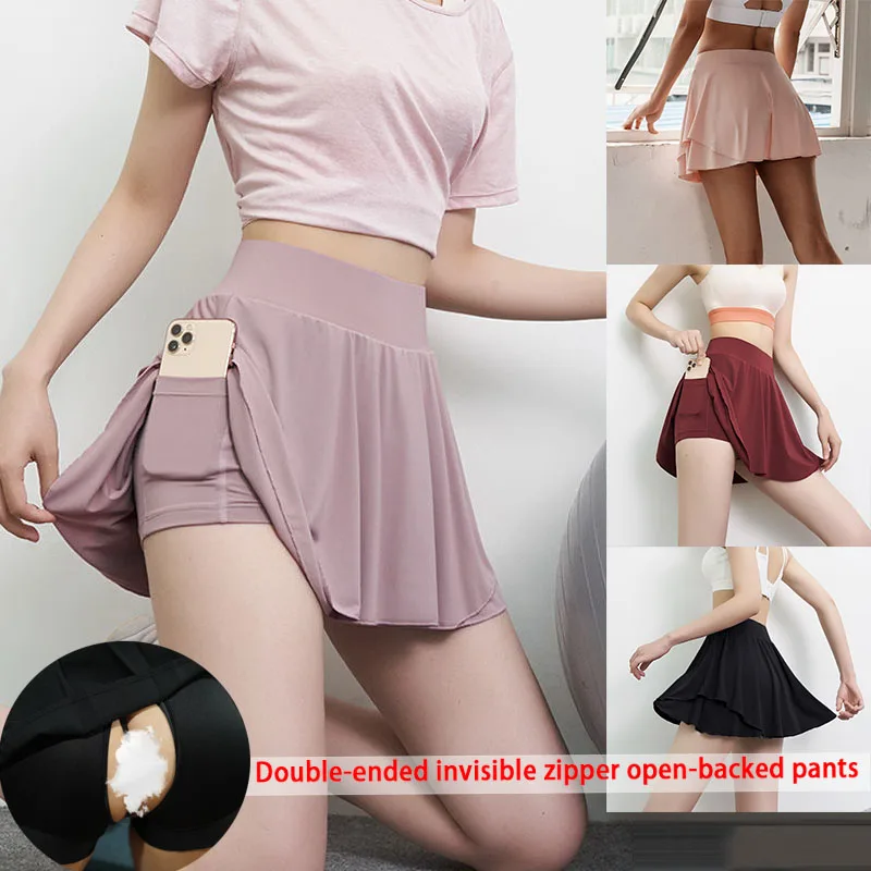 

Sports Short Skirt Loose Invisible Open Crotch Pantskirt Breathable Quick-Drying Convenient Pants Run Fitness Yoga A- line Skirt