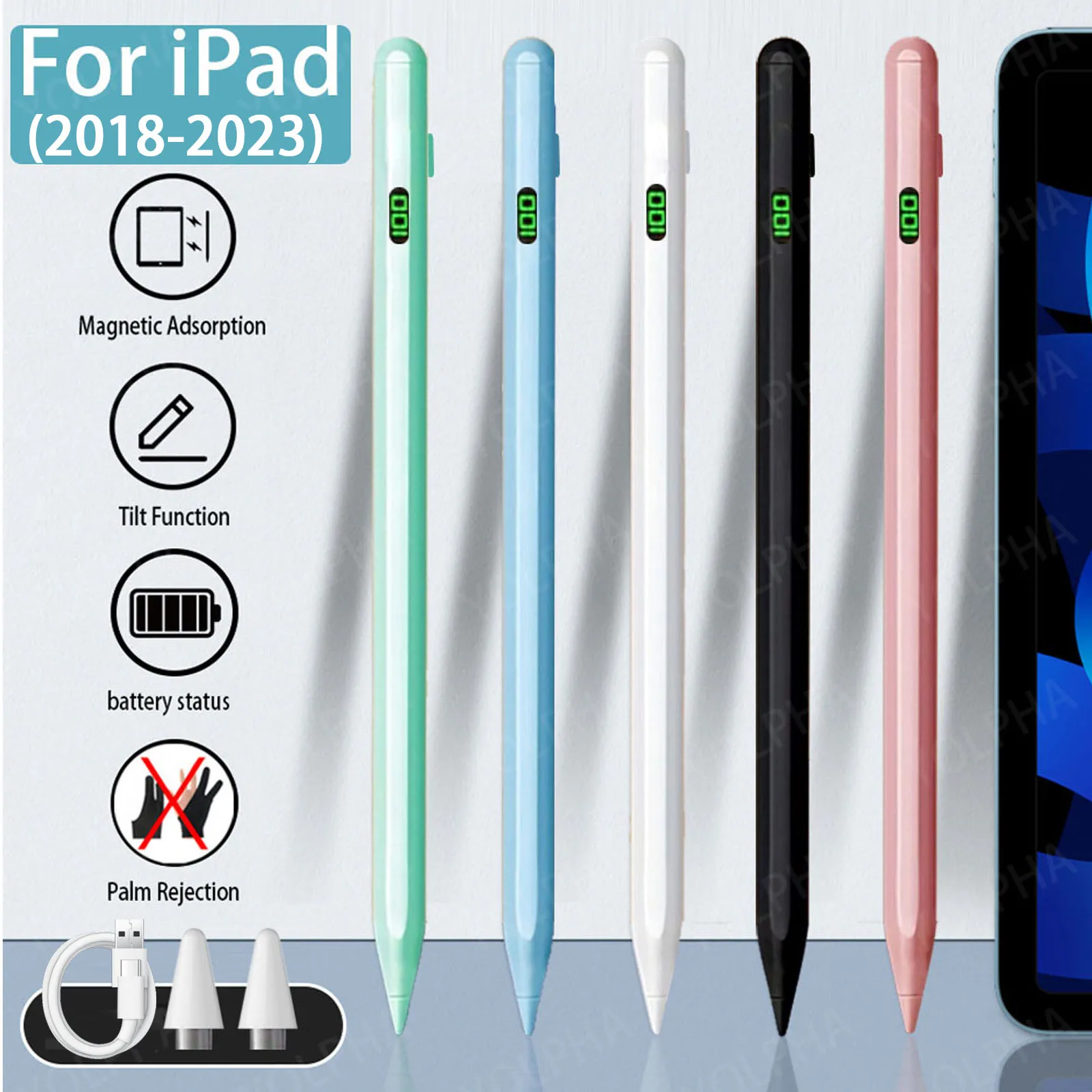 Lápis Ativo com Display de Energia Digital Caneta Stylus para Ipad 9ª e 10ª Geração Apple Ipad Pro11 12.9 Ipad Air 5