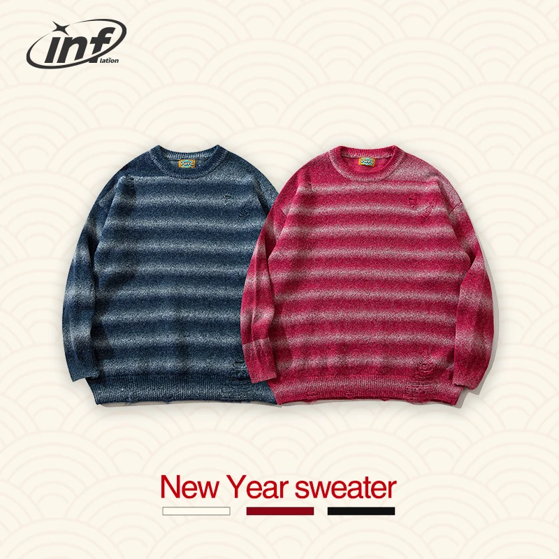 

INFALTION Colorblock Stripe Knitwear Sweaters Men Trendy Hip Hop Oversized Jumpers