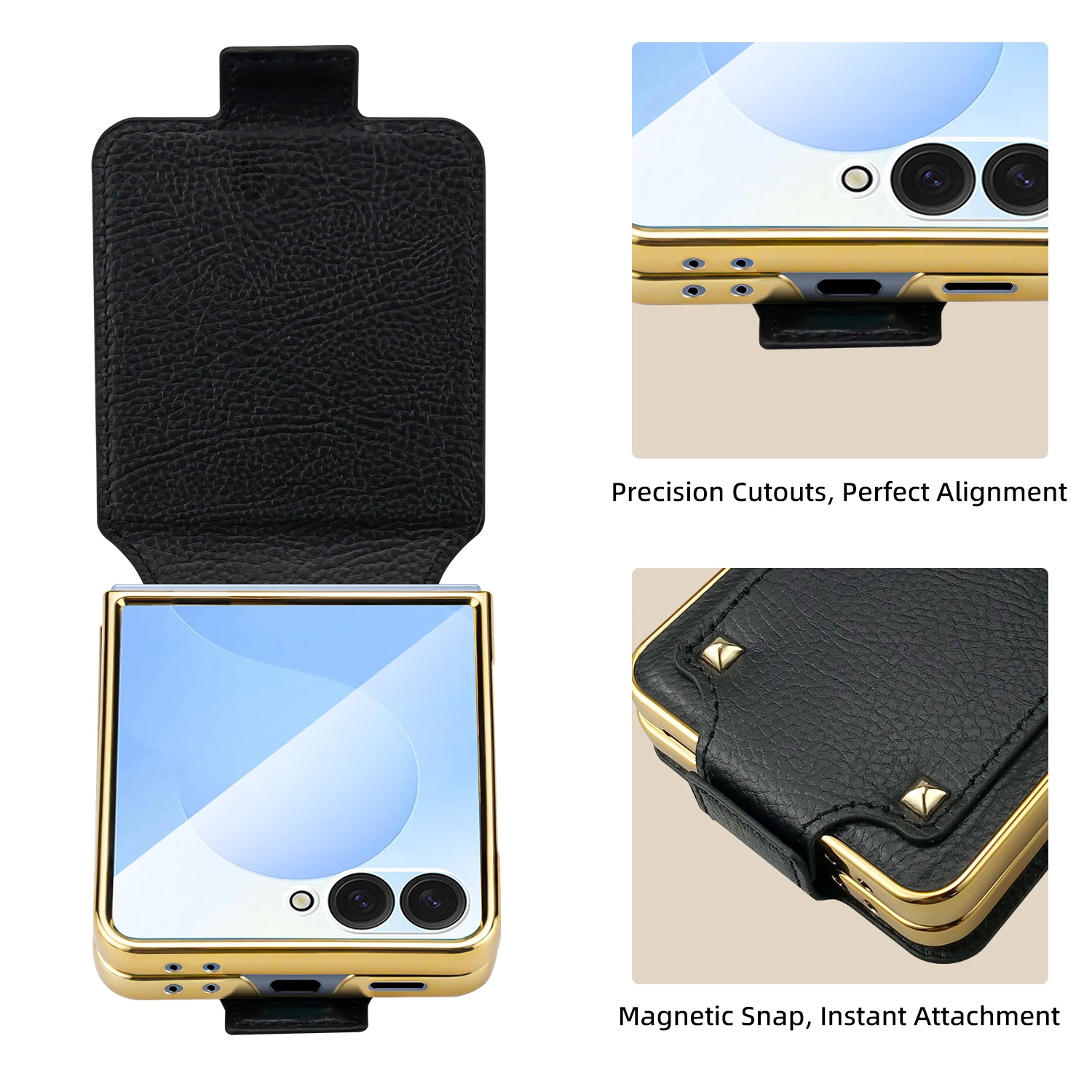 Vietao Gold Electroplated Leather Phone Case with Finger Ring