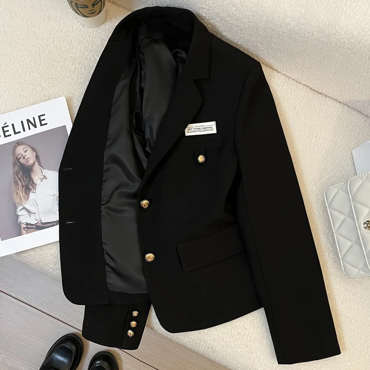 Women's Chic Blazers Coat Single Breasted Outwear Korean Ladies Vintage Basic Long Sleeve Office Jacket Femme Casual Short Veste
