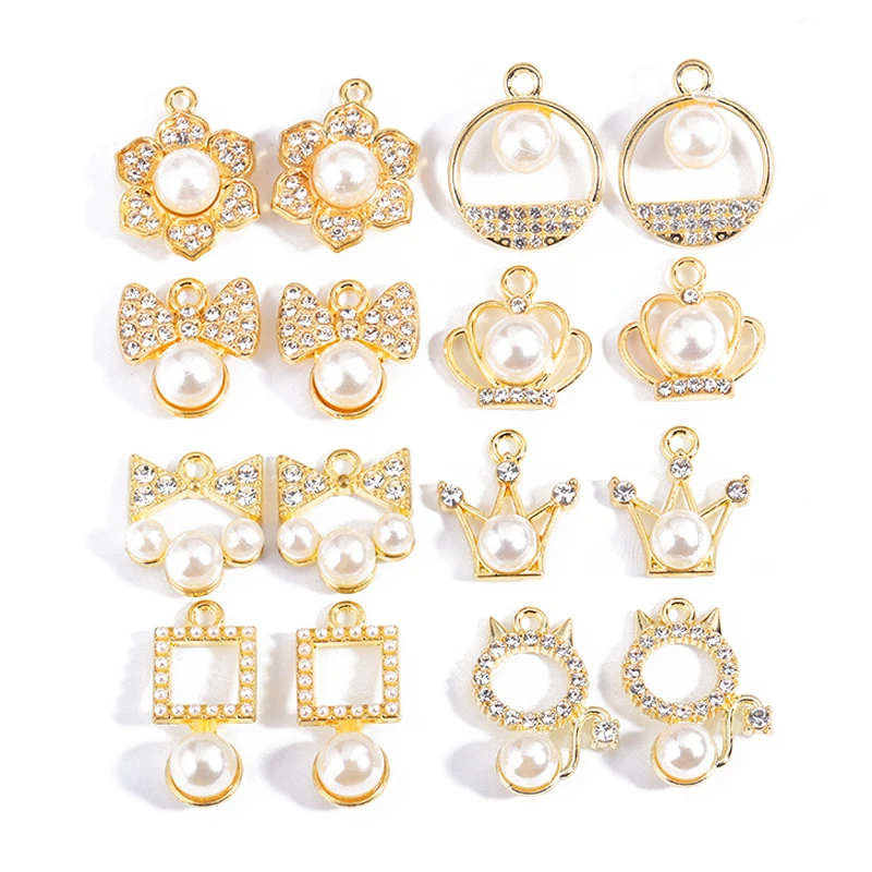 10 Stück brillante klare Kristallkrone, Blume, Schleife, Schmetterling, Perle, Legierung, Anhänger, Charm, DIY-Schmuckherstellung, hochwertiges Schmuckstück, Geschenk