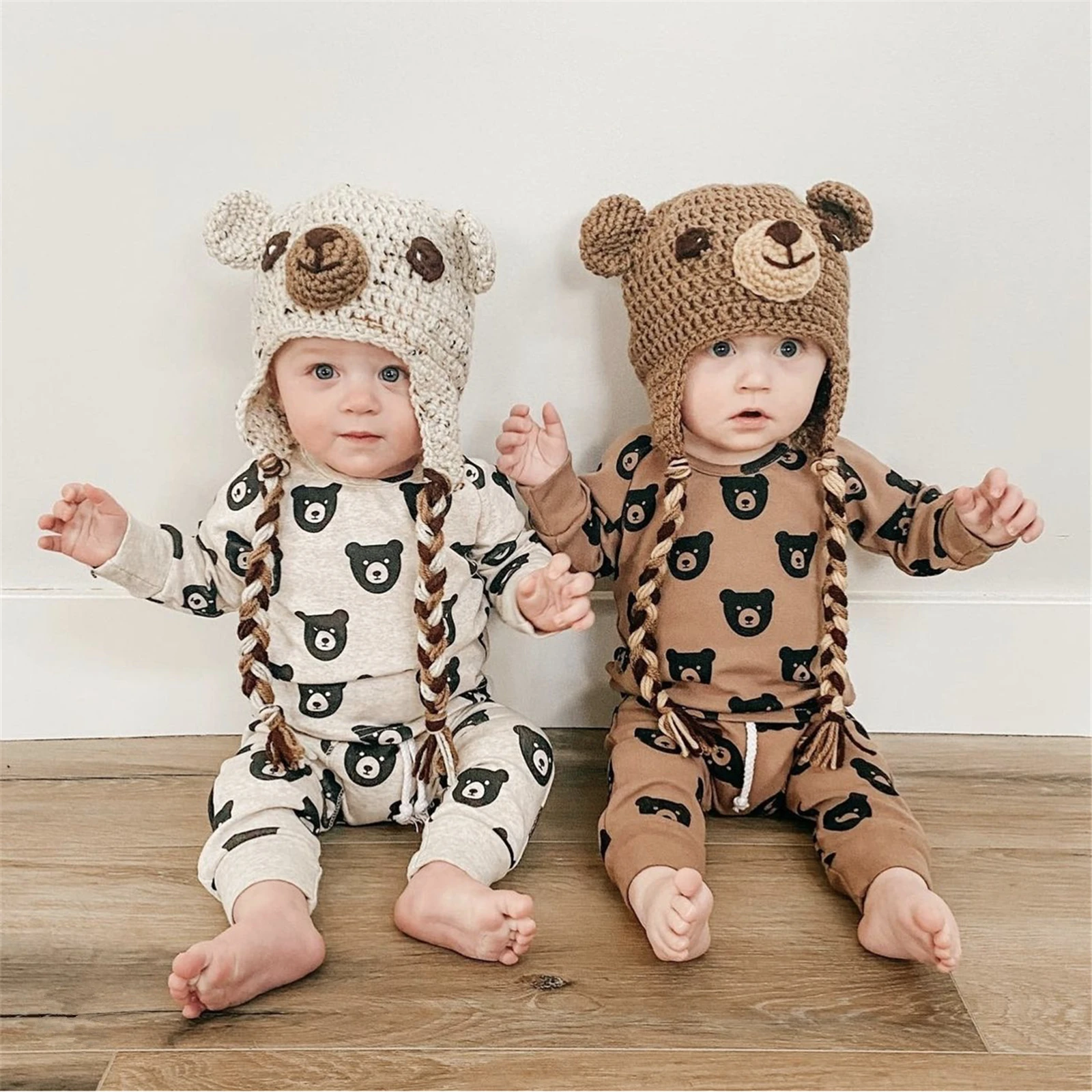 Детский хлопковый топ с длинным рукавом и брюки | Детская одежда обувь