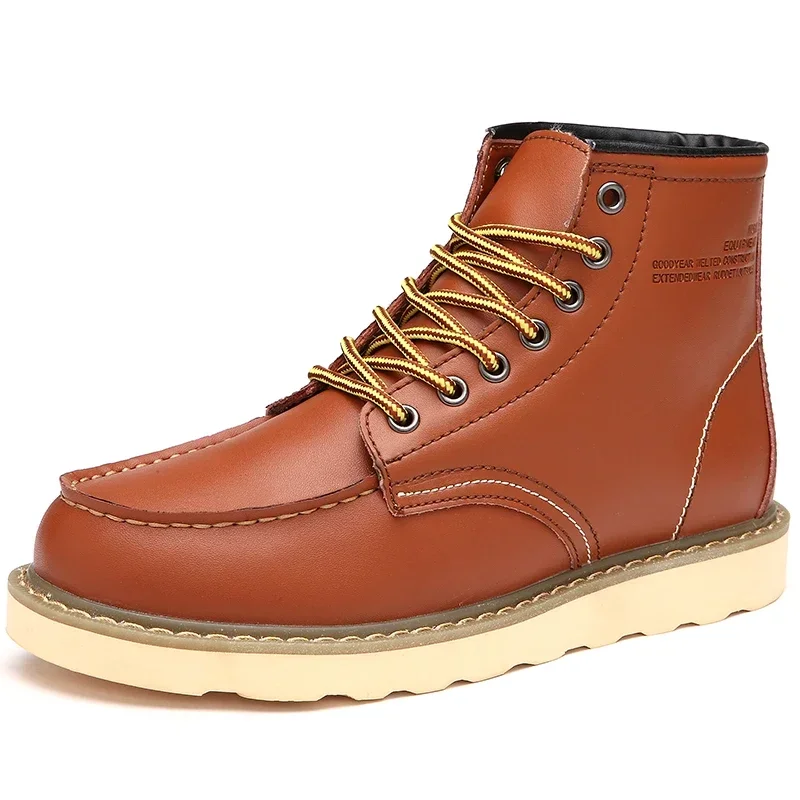 Winter Warm Men Boots Leather Mens Snow Boots with Fur Handmade Waterproof Male Ankle Boots No-slip High Top Male Work Shoes - 4