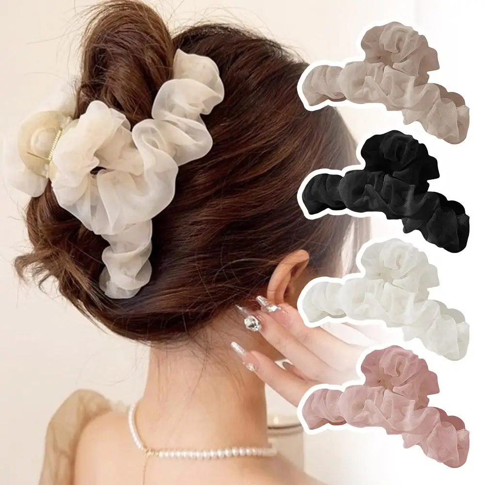 

Women Hair Claws Fold Mesh Crab Clamp Clips Summer Big Hairpins Hair Ponytail Female Women Holder Accessories Korean V2D4