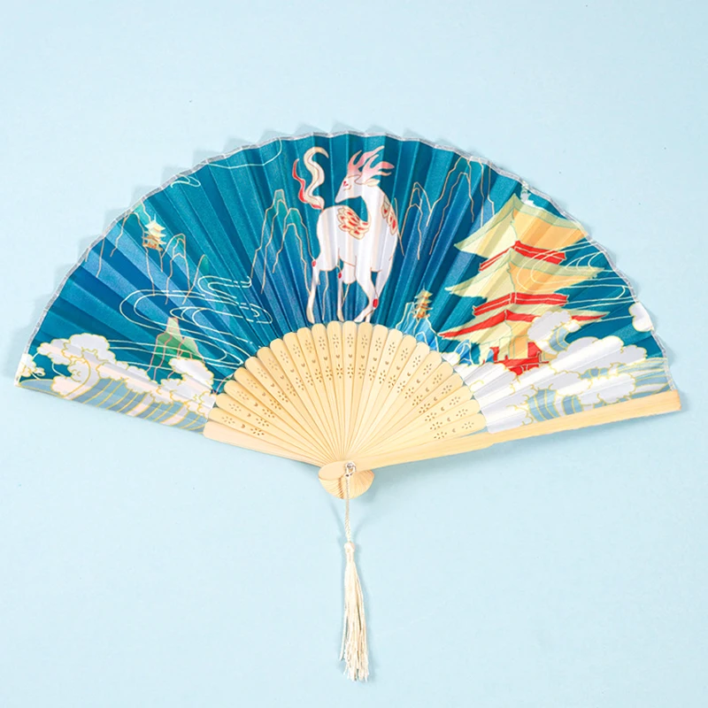 

Summer Accessories Chinese Style Gold Dust Art Hand Folding Fan With Home Decor Embroidery Dance Performance Wedding Party Gifts