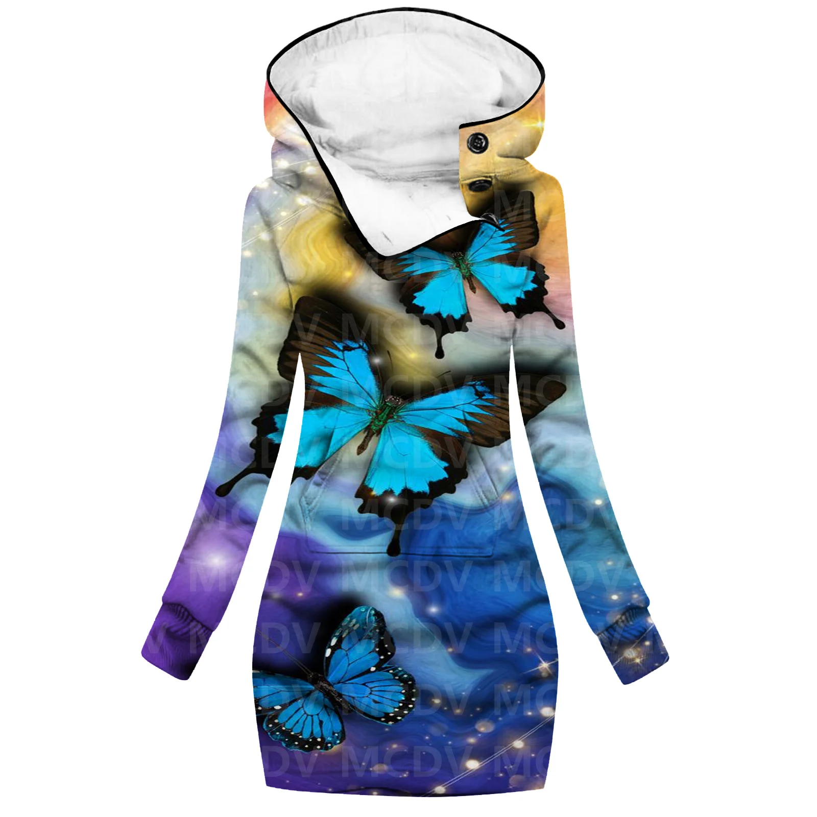 Butterfly 3D Printed Hoodie Dress Novelty Hoodies Women Casual Long Sleeve Hooded Pullover Tracksuit