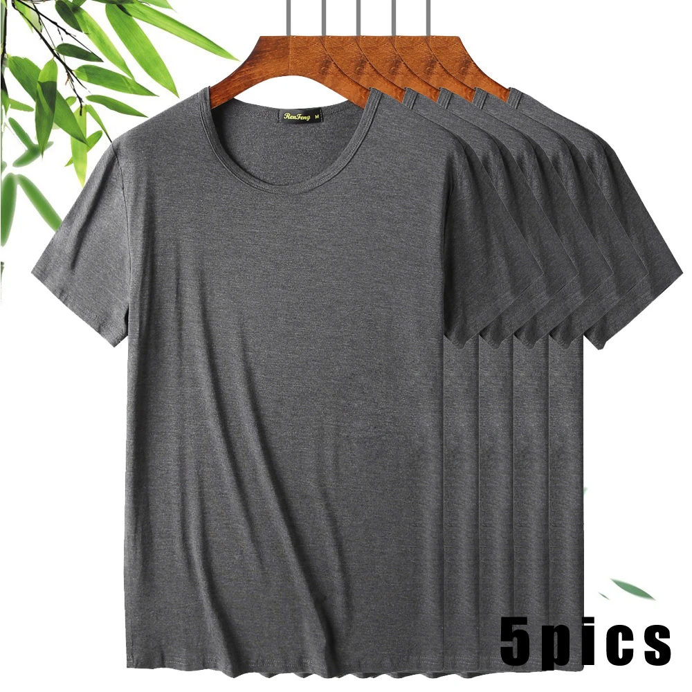 Men's 5 Pack Soft Comfy Bamboo T Shirt For Men Breathable Crew Neck Slim Fit Tees Short Sleeve Plain T-Shirts Casual Summer Top 2