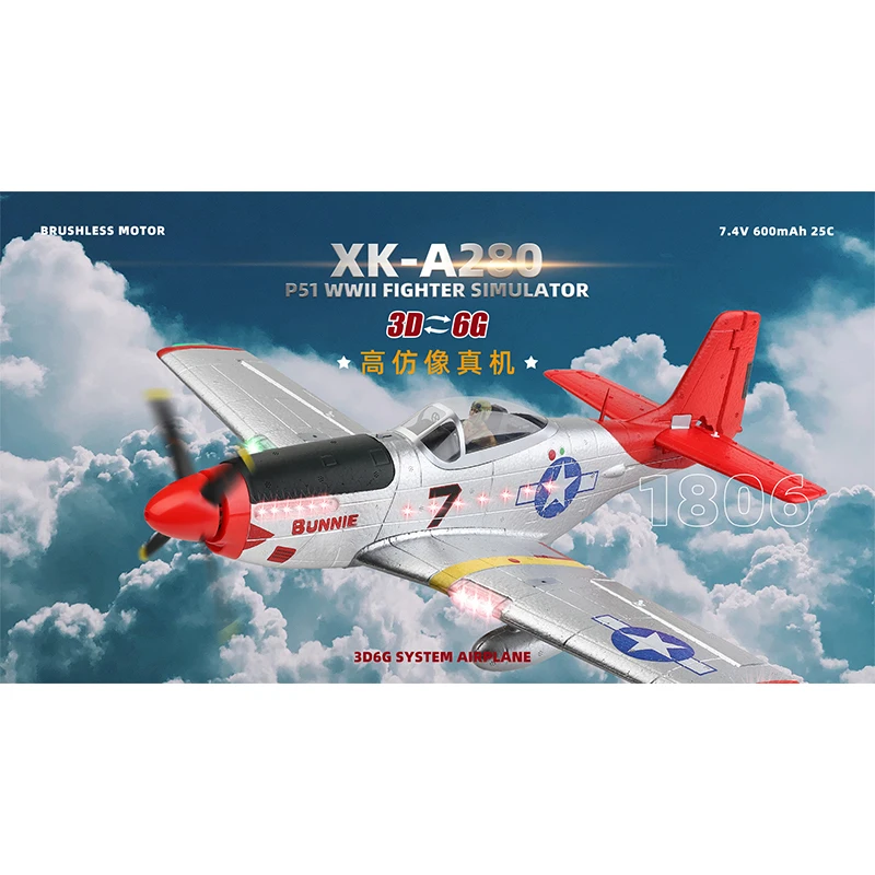 

Wltoys Xk A280 Rc Plane P51 Model 3d/6g With Led 2.4ghz Gps Remote Control Airplane Large Fighter Toys Gift For Boys Fpv Plane