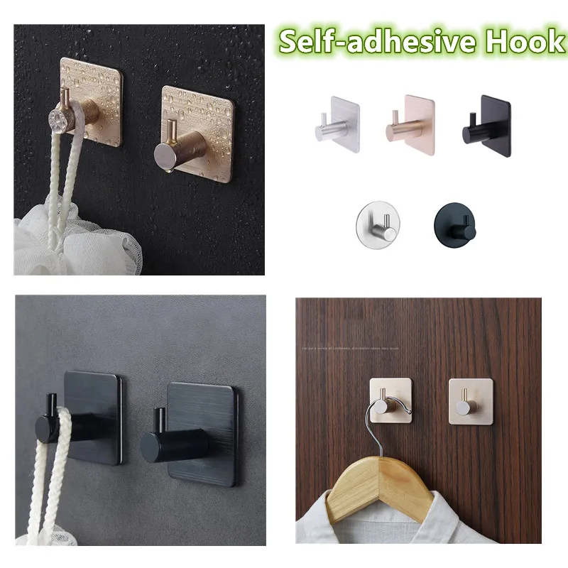 

Multi-purpose Aluminum Alloy Wall Hook Durable Self-adhesive Hooks Door Keys Cloth Coat Hook Bathroom Towel Robe Hanger Hook