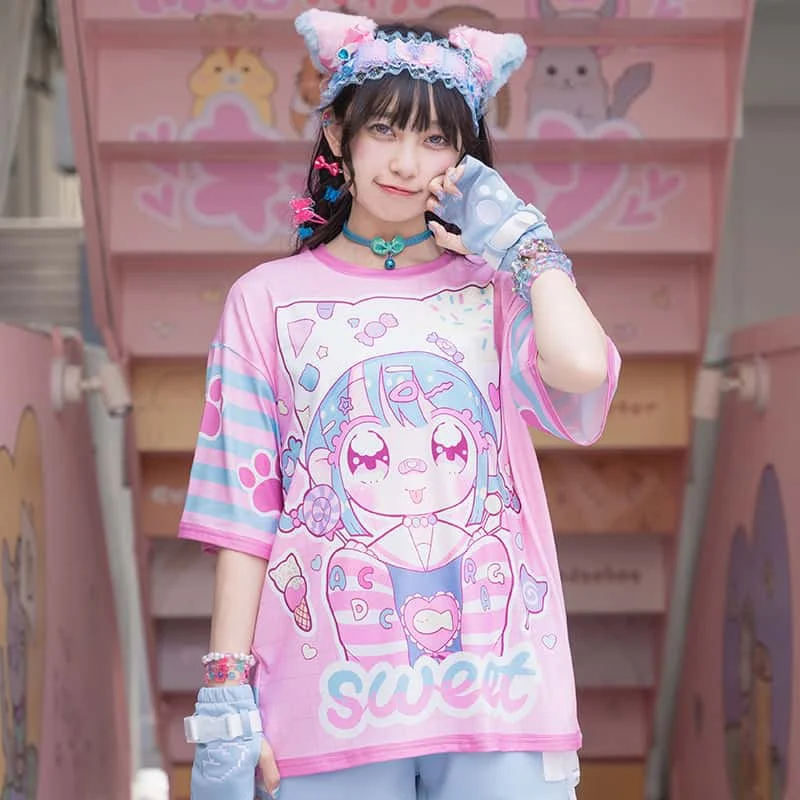 Modisches Süßes und Niedliches Mädchen-Streetwear T-Shirt Y2K Harajuku-Stil Erwachsene/Kinder Lässiges Sport-Plus-Size Lockeres Kurzarm-Shirt – Detail 4