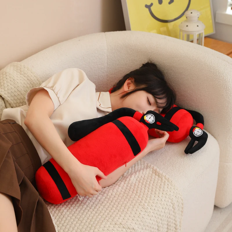 49x18cm Red Fire Extinguisher Plush Long Pillow Stuffed Emergency Rescue Firefighter Fireman Tool Men Gift 4