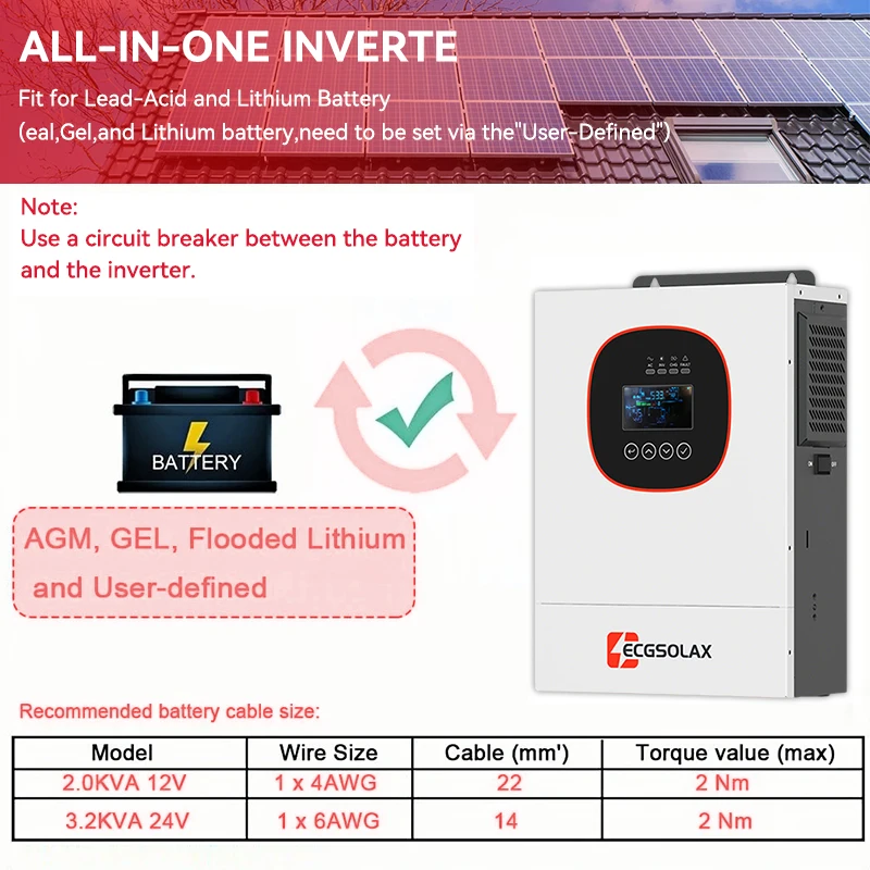 ECGSOLAX 1.2KW 하이브리드 태양광 인버터 12V 230Vac MPPT 100A 충전 컨트롤러 포함 오프그리드 하이브리드 인버터 1200W 최대 PV 115VDC