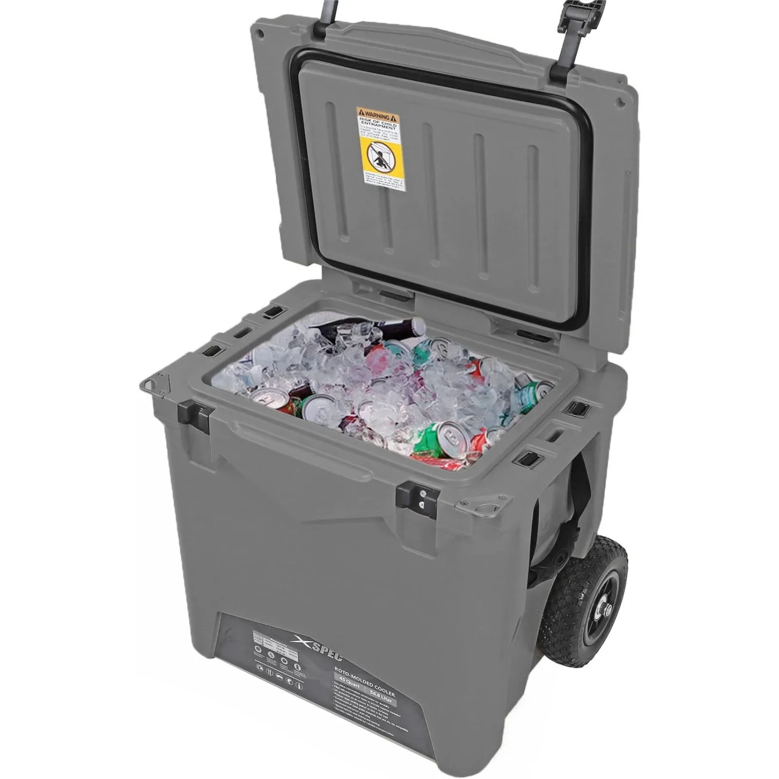 US 45 Quart Towable Roto Molded Ice Chest Outdoor Camping Cooler with Wheels Pro Tough Durable Outdoor Camping