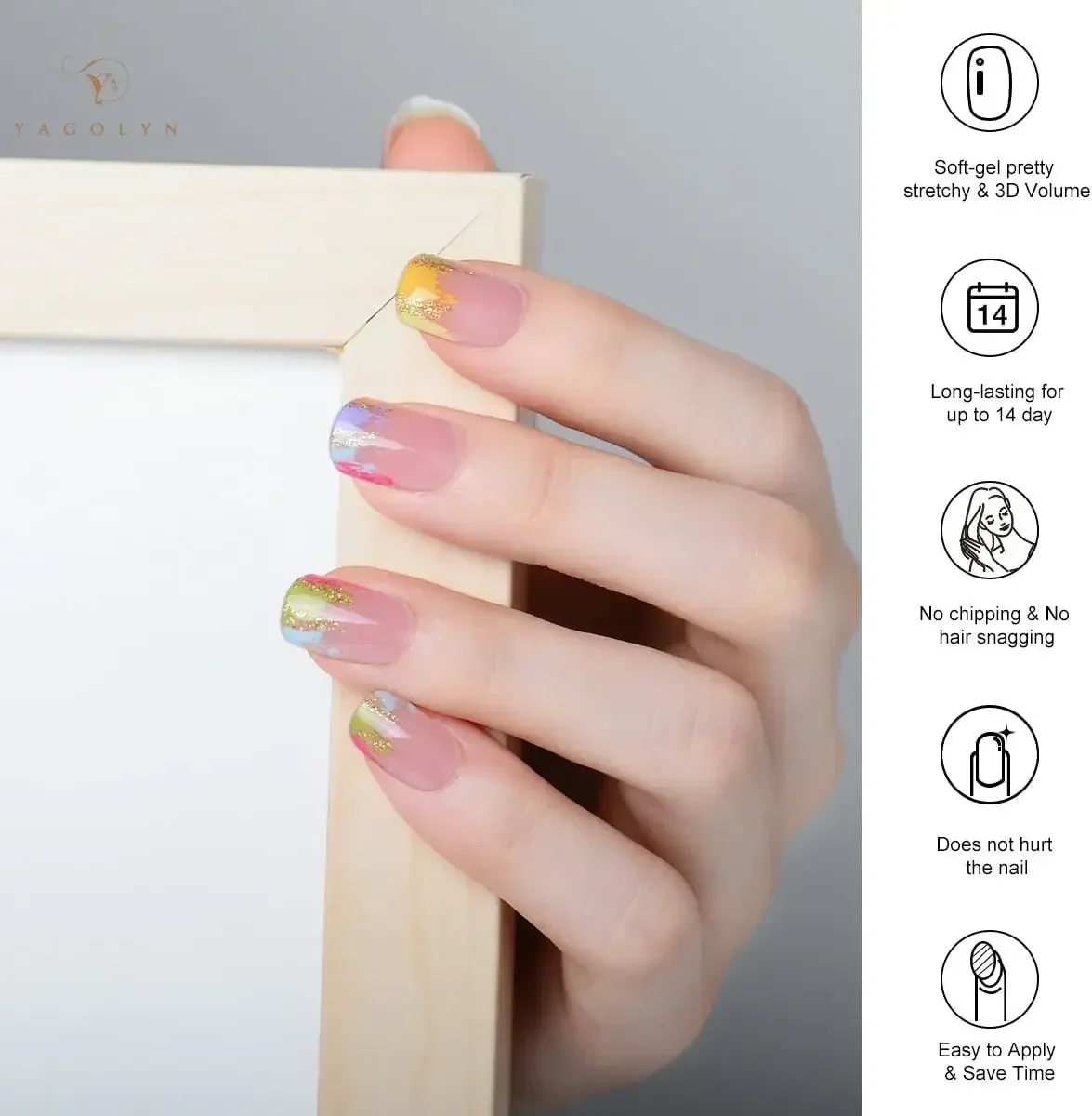 20Tips UV Gel Nail Stickers Works with Any Nail Lamps Gel Wraps for Nails Salon-Quality Long Lasting Pure Color French Tips