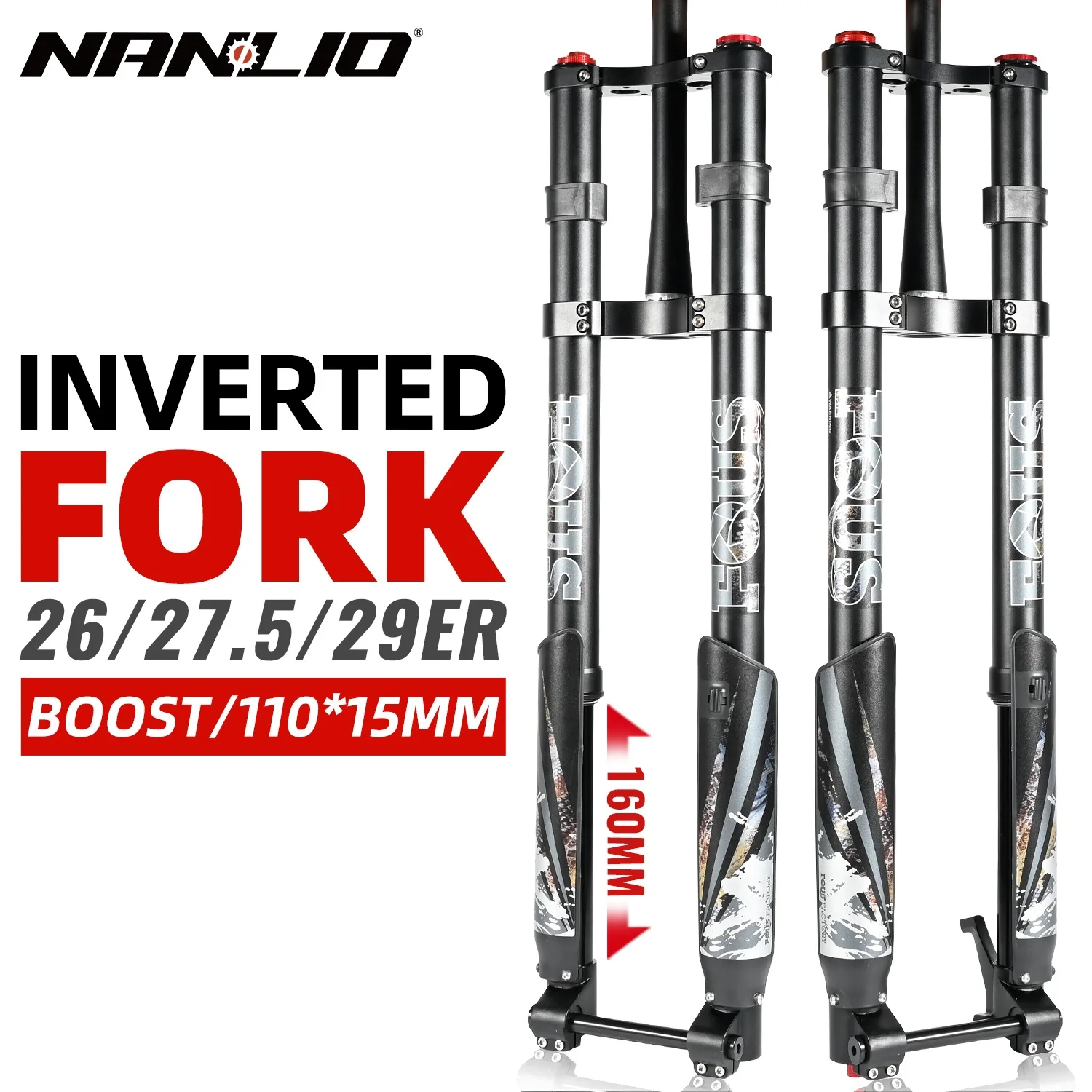 NanLio Double Shoulder Inverted Bike Fork MTB Fork 26/27.5/29inch Boost