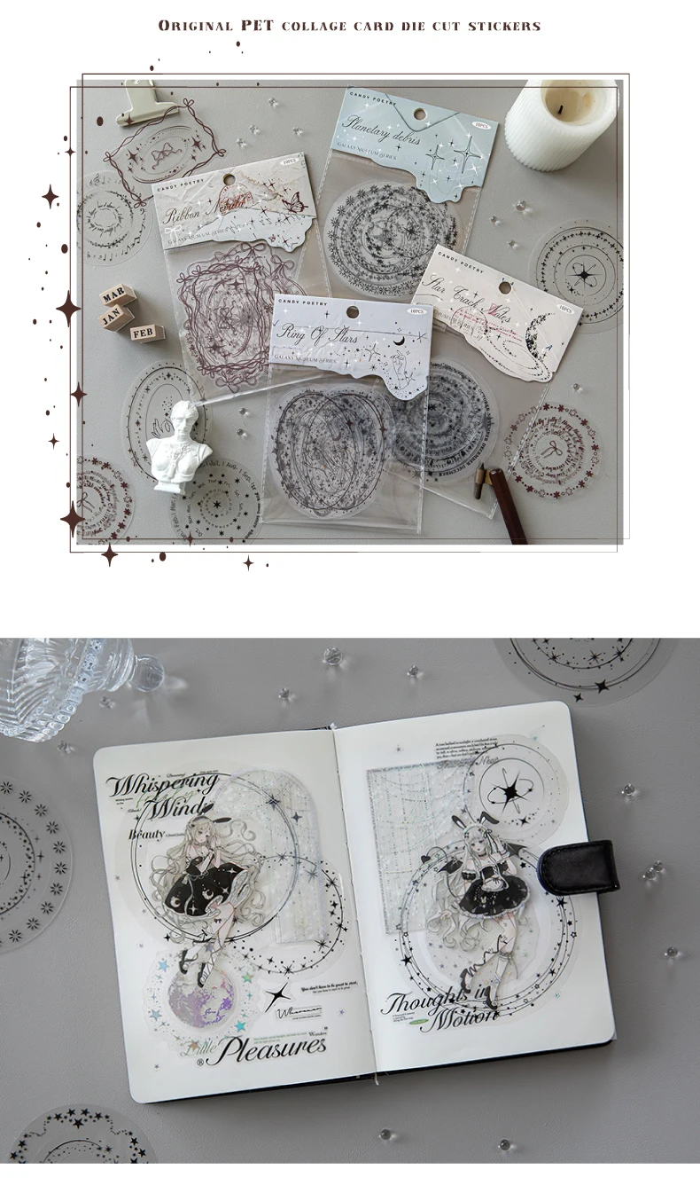 10 teile/paket Transparente PET Aufkleber Scrapbooking Materialien DIY Junk Journal Collage Collage sprache Dekor Aufkleber – Detail 3