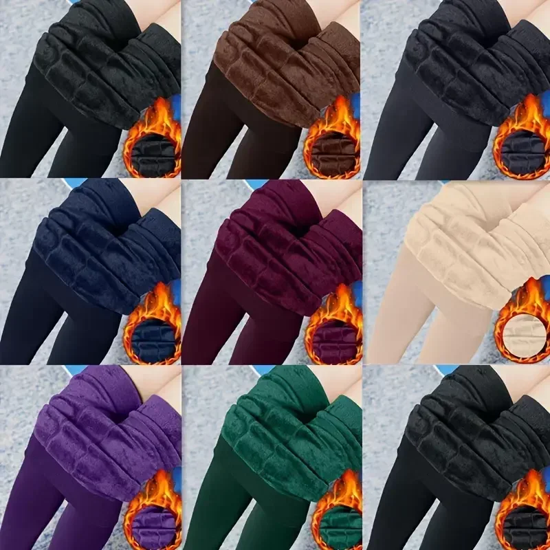 Colorful Fleece Lined Tights Winter Women Thermal Pantyhose for Female Panty Polar Skin Black Effect Stockings Thermal Leggings 3