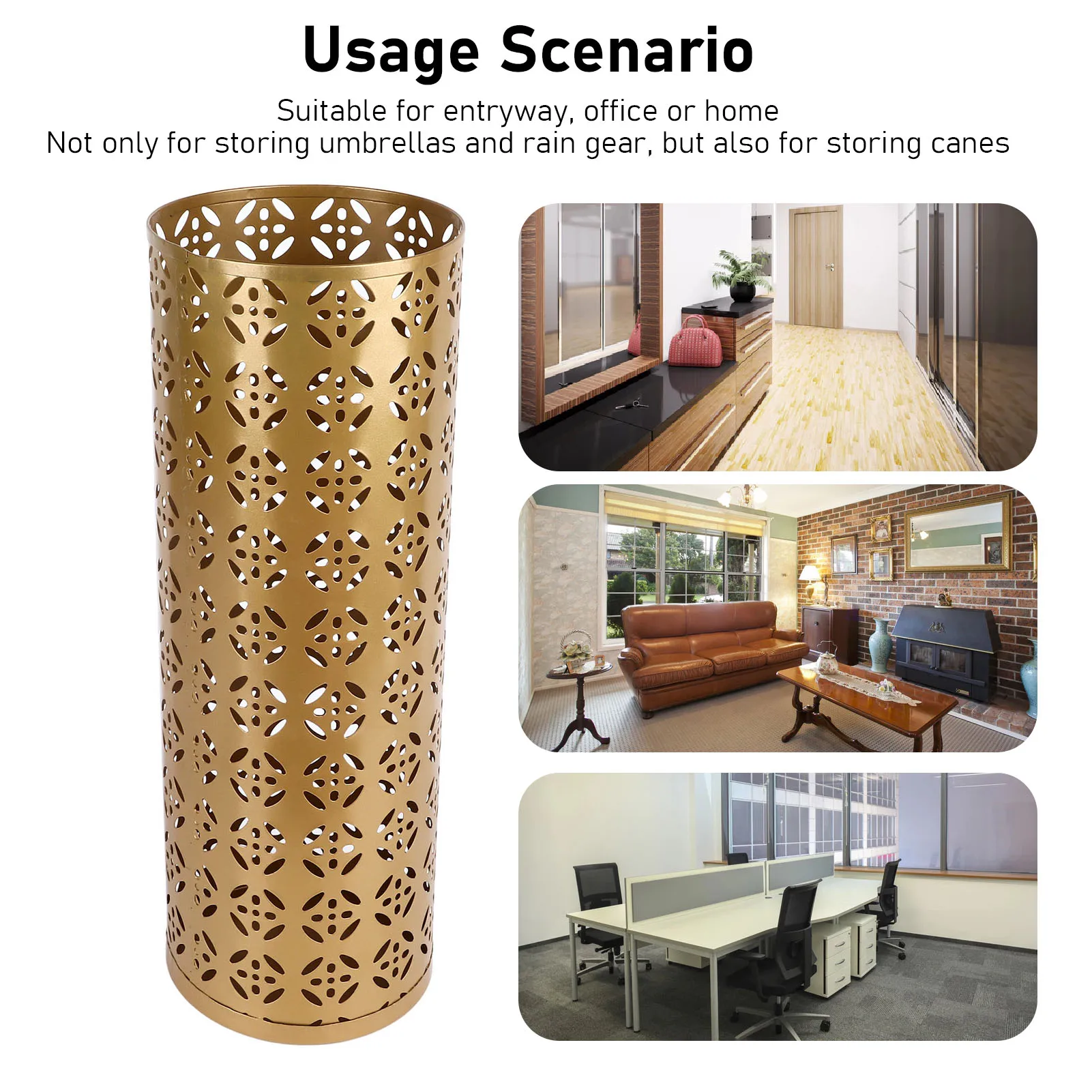 ZK20 Umbrella Holder Round Rust Proof Stylish Hollow Copper Pattern Metal Umbrella Holder Bin for Home Entryway Gold