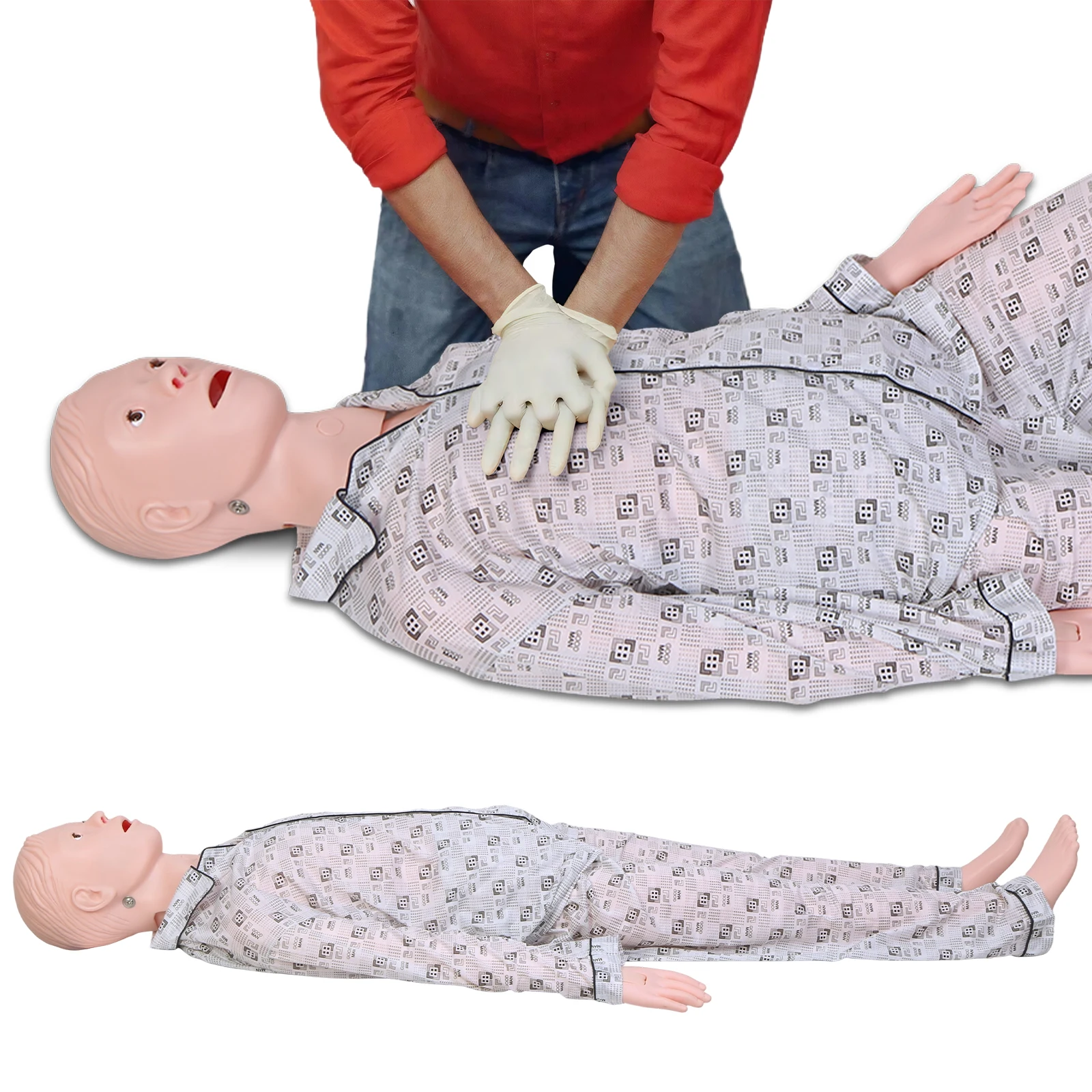 Nursing Training Medical Mannequin for Training Patient Care Manikin CPR Human Manikins with 3 Muscle Module & Patient Gown