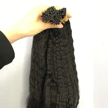 Natural Black Kinky Straight Microlinks Hair Extensions 50g/Set Human Hair Keratin I-Tip Nano Ring Extension with Silicone Beads