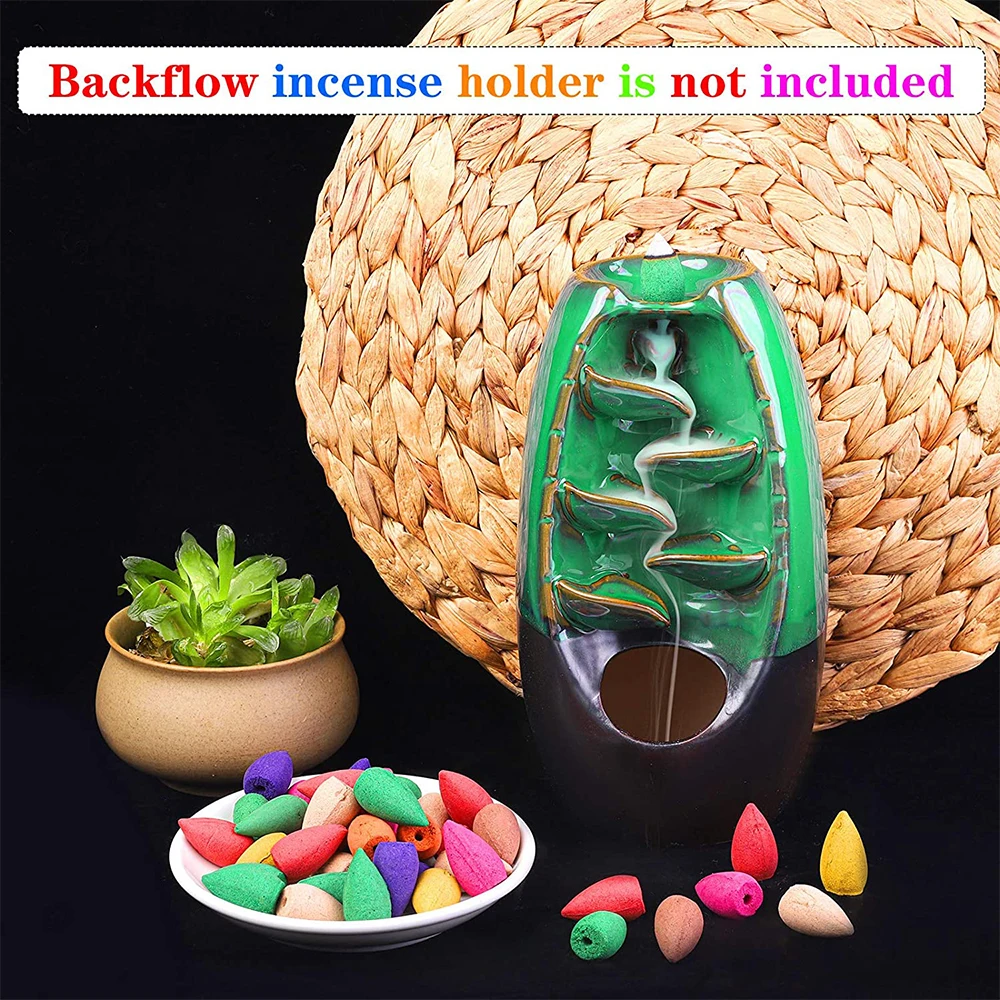 Backflow Incense Cones 100% Natural Scents Waterfall Rose Tulip Jasmine Lavender for Burner Holder Meditation Yoga Gift