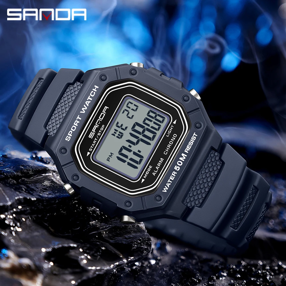 SANDA 2156 Fashion Mens Watch Military Water Resistant Sport Watches Army Big Dial Led Digital Wristwatches Stopwatches For Male