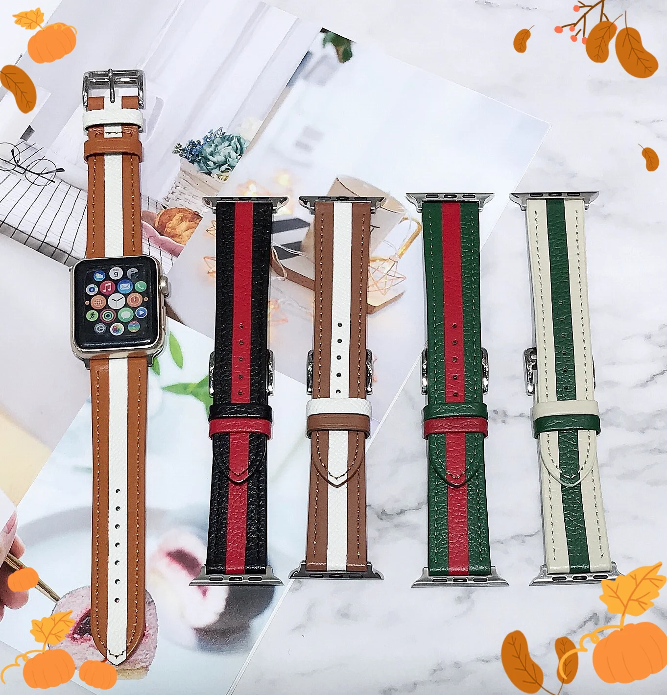 Кожаный ремешок для Apple Watch 7 45 мм 41 iwatch band 6 5 4 SE 44 40 сшитый браслет 3 2 1 42 38 | Наручные