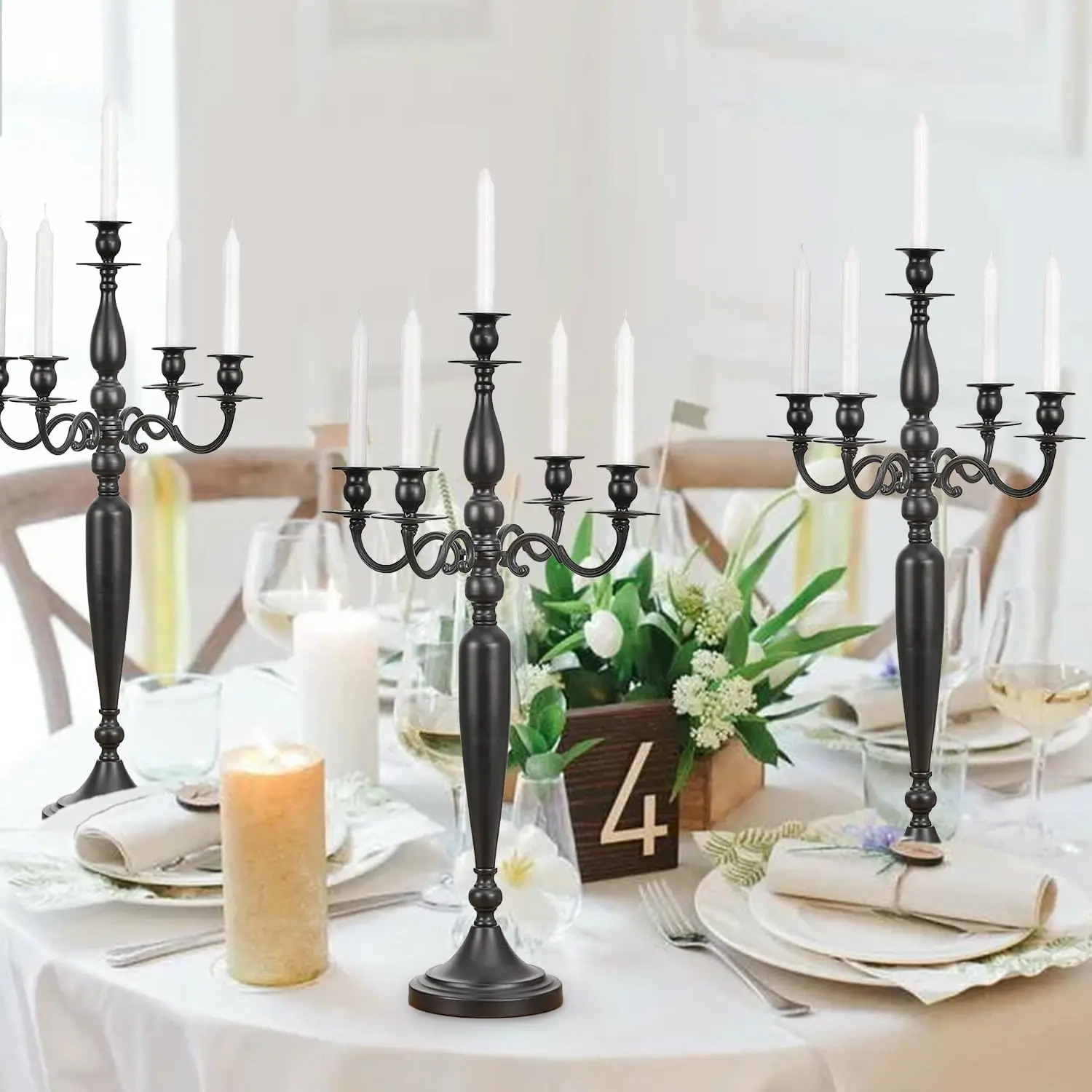 Metal Candle Holder 5 Arm Pure Black Candelabra  28.54 inch Tall Candlestick Holders for 0.75inch Taper Candles 2
