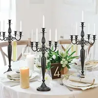 Metal Candle Holder 5 Arm Pure Black Candelabra  28.54 inch Tall Candlestick Holders for 0.75inch Taper Candles 2