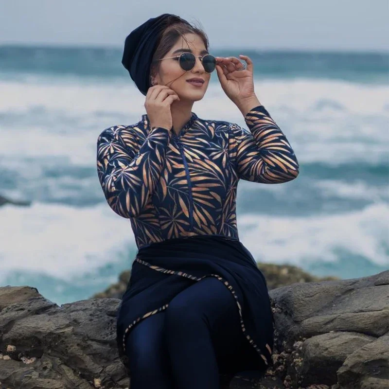 2023 new Long sleeve solid black Muslim Swimwear Womens Muslim Swimsuit Burkini