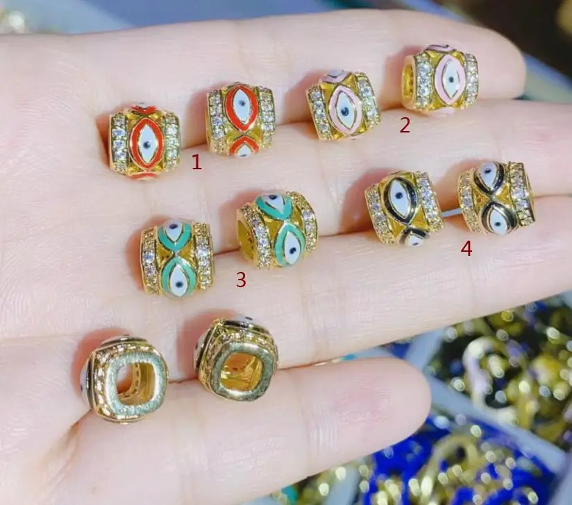 

5pcs/lot Micro Pave Zirconia Charms Eyes barrel beads pendant Enamel DIY Bracelet For Jewelry Making Accessories fs4s
