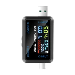 Multi - function USB & Type - C Digital Display Voltage & Power Tester (Black)