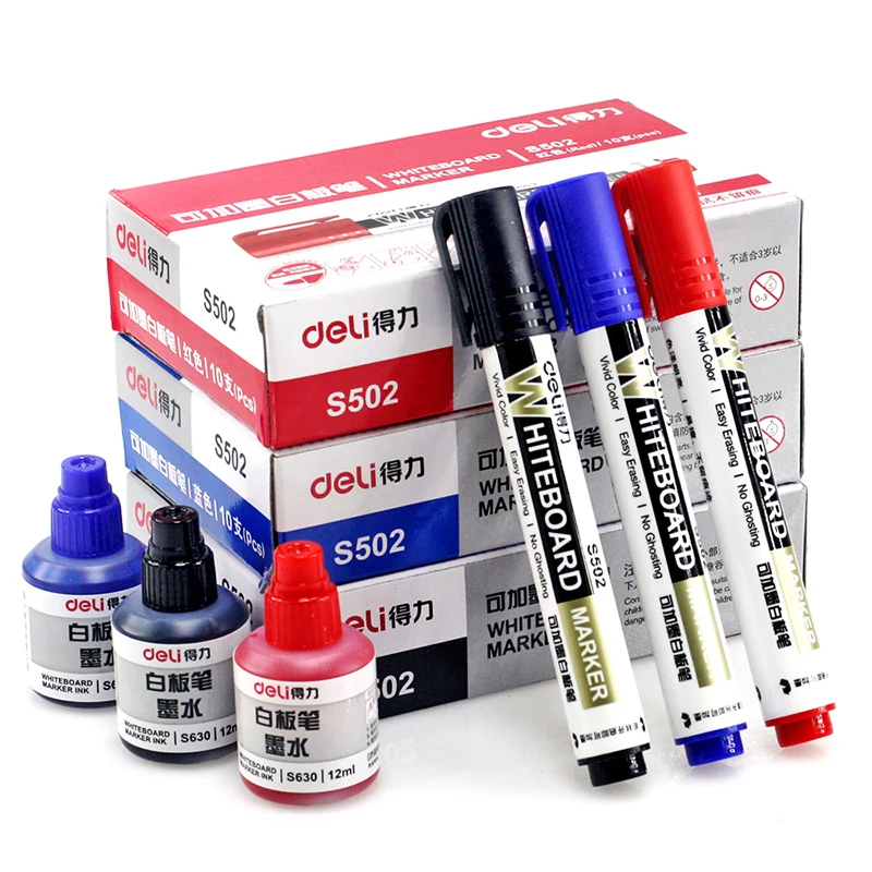 Deli Brand Erasable Whiteboard Marker Pens Muti-color Refillable Inks Drawing Office Meeting School Stationery Supplies 1 pcs white marker pens,marker pens,color marker pens,pen marker,dry erase markers,whiteboard pens