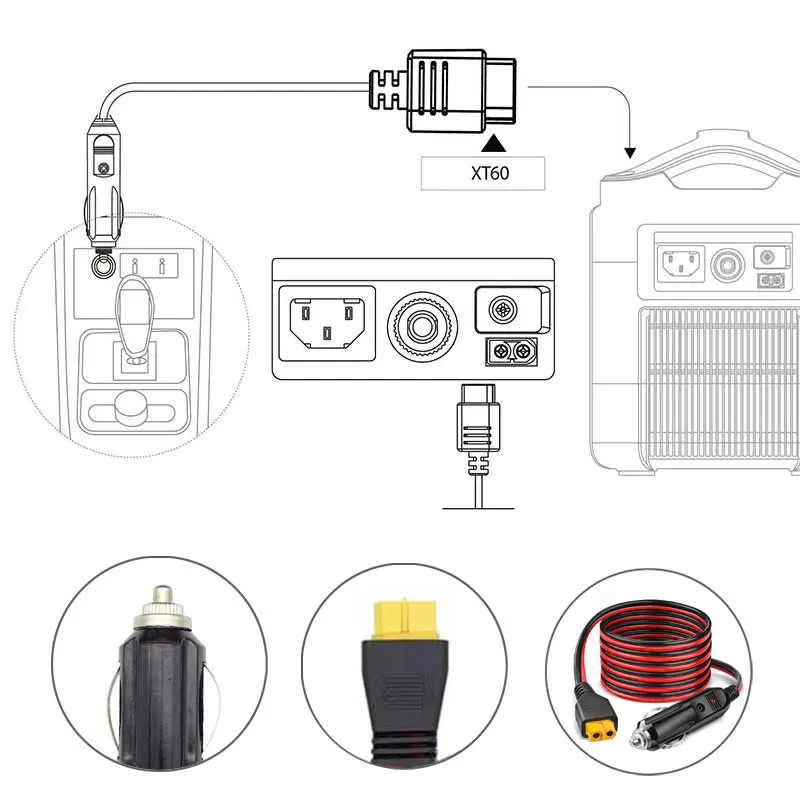 3m/1.5m 12AWG XT60 Car Cigarette Lighter to XT60 Connector Cable for ALLPOWERS R600 R1500 R2500 Ecoflow River Delta Anker etc.