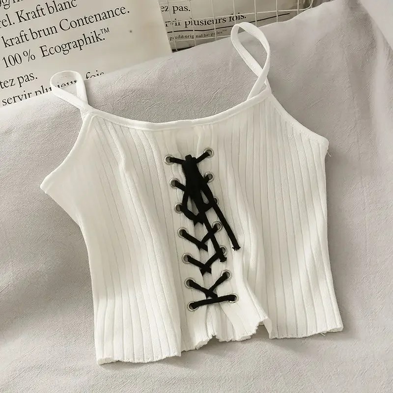 

Bandage Top Y2K Crop Top Women Knitted White Female Straps Camisole Summer High Street Party Outfits Sexy Tank Top