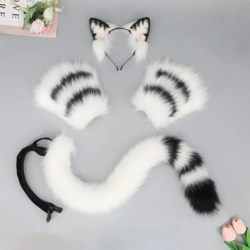 New Hand Made Cat Ears Cosplay Costume Set Plush Cat Tail Ear Paws Gloves Kit for Anime Accessories Headwear Neko Fantasy Set anime cosplay props animal cosplay costume