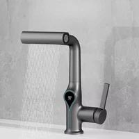 Full copper faucet pullout bathroom faucet lifting washbasin digital display smart pull-out rotating anti-splash water basin tap 1