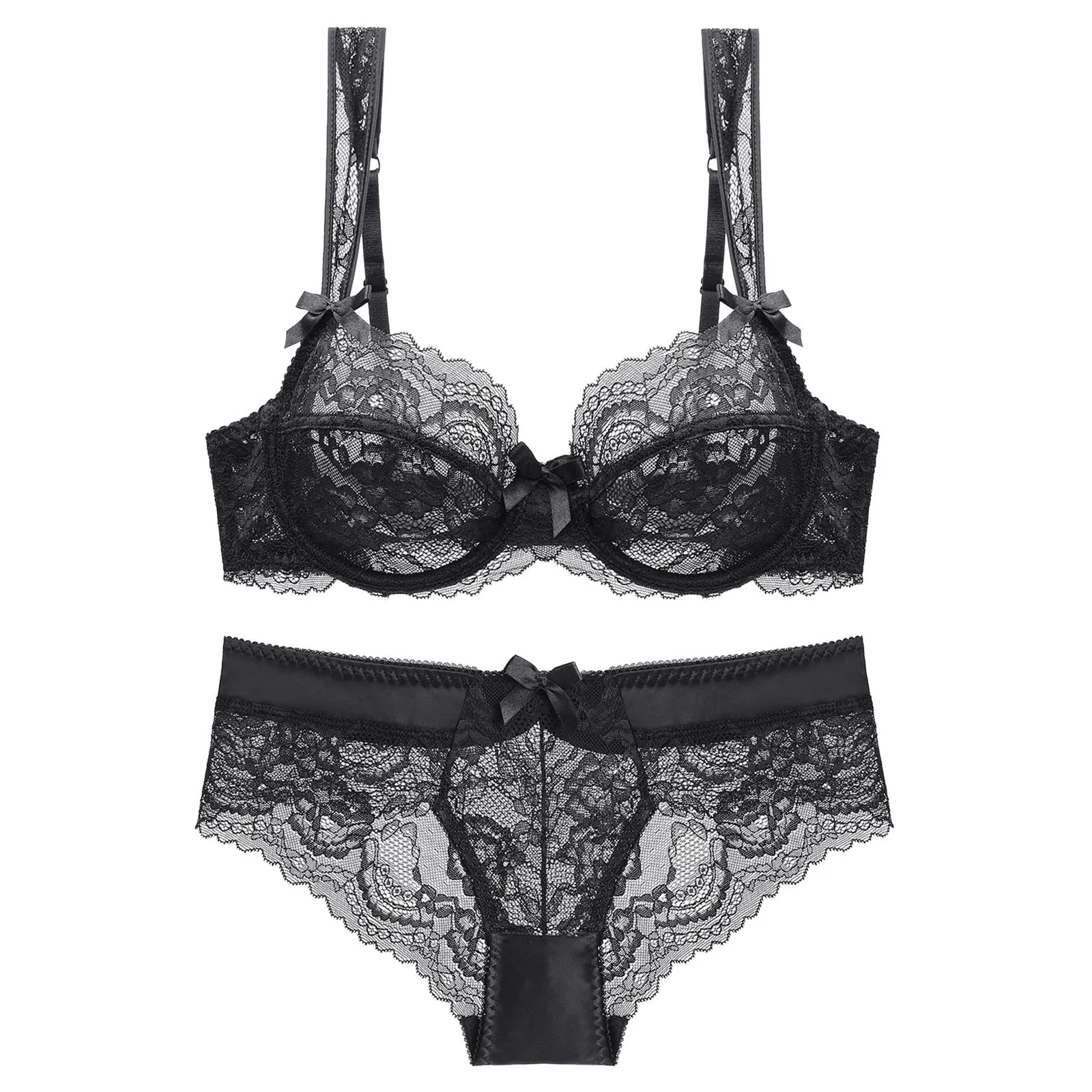 

Luxury Lace Floral Lingerie Set See Through Sexy Lingerie For Women Bra Panties Underwear Set Erotic Sleepwear