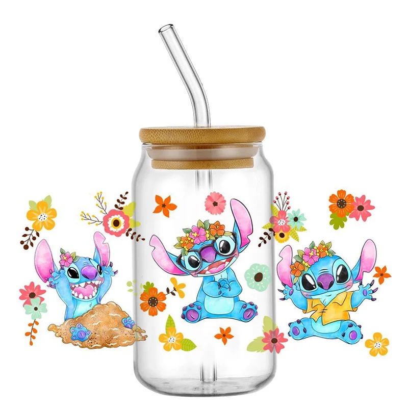 Sticker Cups Miniso Disney stitch 16oz DTF Cool Personalize UV Wrap Transfer Custom Labels DIY Logo Self-adhesive